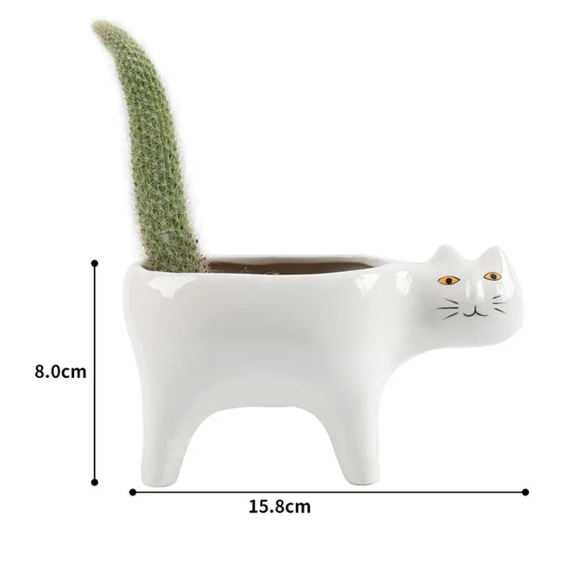 Cute Cat Ceramic Garden Flower Pot Animal Image Cactus Plants Planter Succulent Plant Container Tabletop Ornaments Decoration